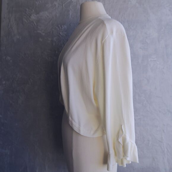 LANE BRYANT Ivory Open Front Cardigan Size 18/20 Cropped Ruffle Sleeve Romantic - Picture 4 of 10